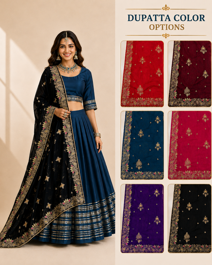 Women’s Roman Silk Gota Lace Work Chaniya Choli with 7 Meter Flair & Vichitra Silk Dupatta | Navratri Garba Wear
