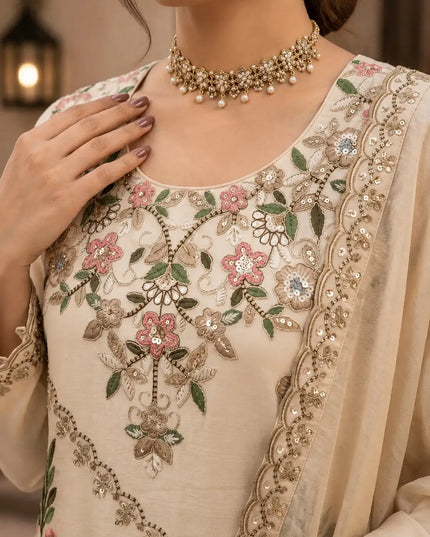 Premium Silk Embroidered Palazzo Suit Set with Handwork and Designer Dupatta