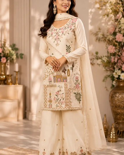 Premium Silk Embroidered Palazzo Suit Set with Handwork and Designer Dupatta