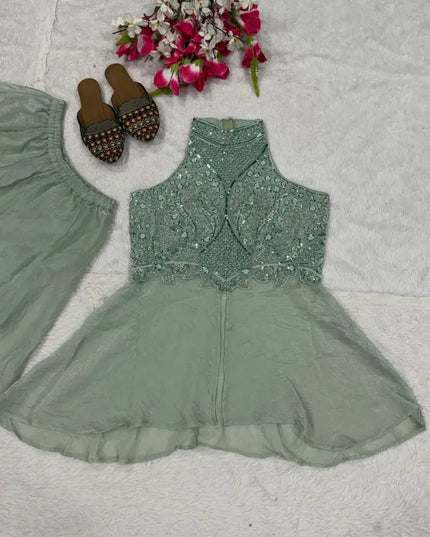 Heavy Fandi Crush Full Neck Top with Sharara Palazzo Set