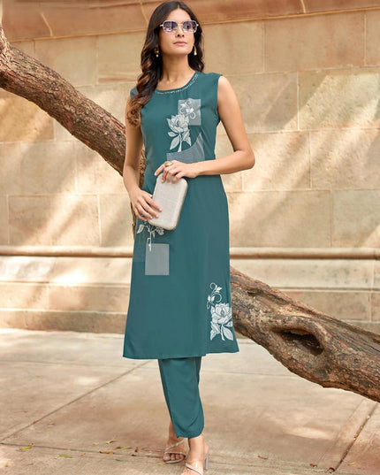 2 - Piece Kurti Pant Set – Rayon Print with Attached Sleeve - Rosepetals Luxe