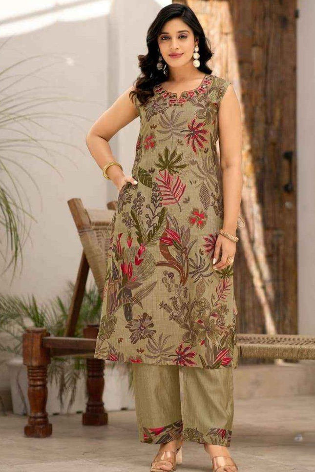 2 - Piece Premium Viscose Vatican Print Kurti Pant Set with Real Mirror & Hand Work - Rosepetals Luxe