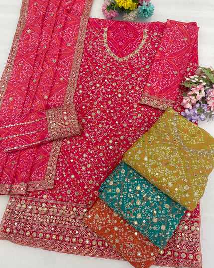 Heavy Faux Georgette Digital Print Embroidery Sharara Set