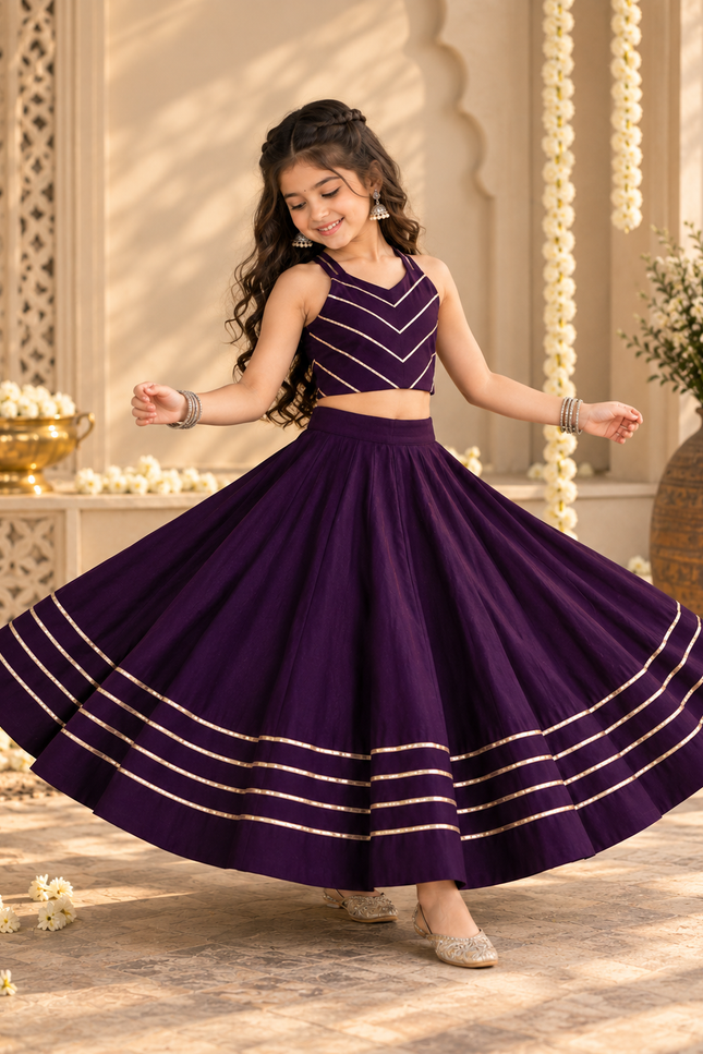 Girls Multicolour Mirror Work Roman Silk Navratri Chaniya Choli