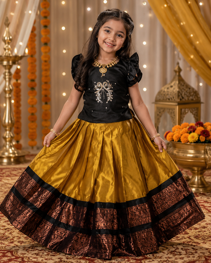 Girls Pure Silk Zari Weaving Lehenga Choli Set with Heavy Handwork Blouse | Kids Festive & Wedding Wear