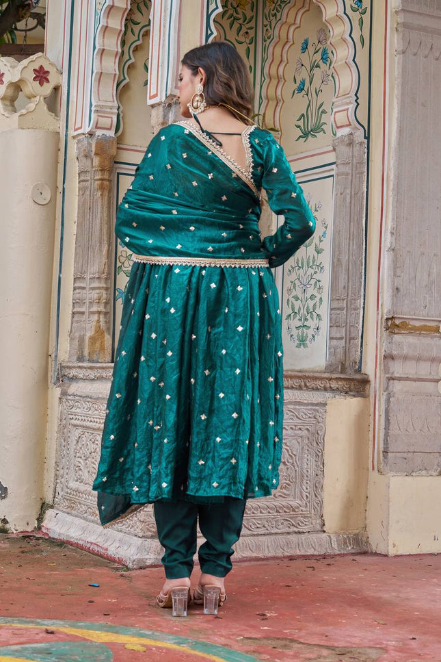 3 - Piece Heavy Fendi Silk Suit Pant Dupatta Set with Embroidery and Sequin Work - Rosepetals Luxe