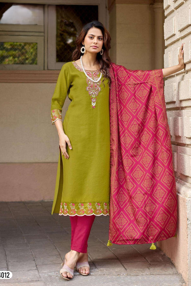 3 - Piece Kurtis Set | Viscose Weaving with Handwork & Thread Work | Bandhani Dupatta - Rosepetals Luxe