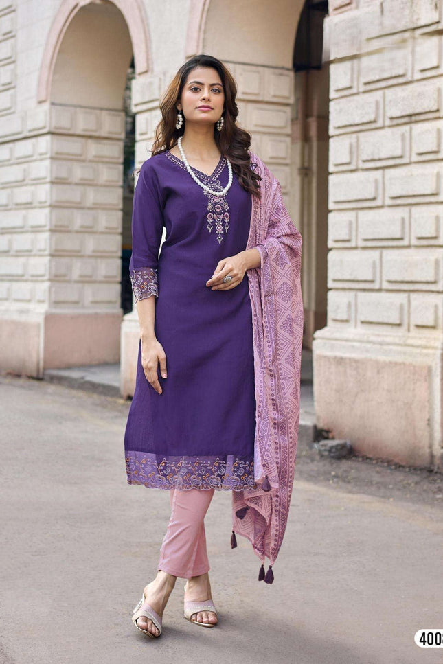 3 - Piece Kurtis Set | Viscose Weaving with Handwork & Thread Work | Bandhani Dupatta - Rosepetals Luxe