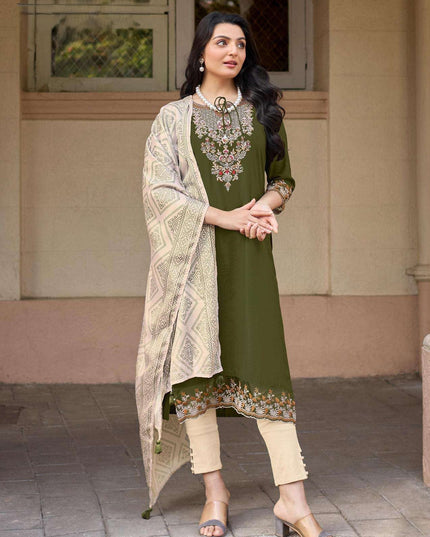 3 - Piece Kurtis Set | Viscose Weaving with Handwork & Thread Work | Bandhani Dupatta - Rosepetals Luxe