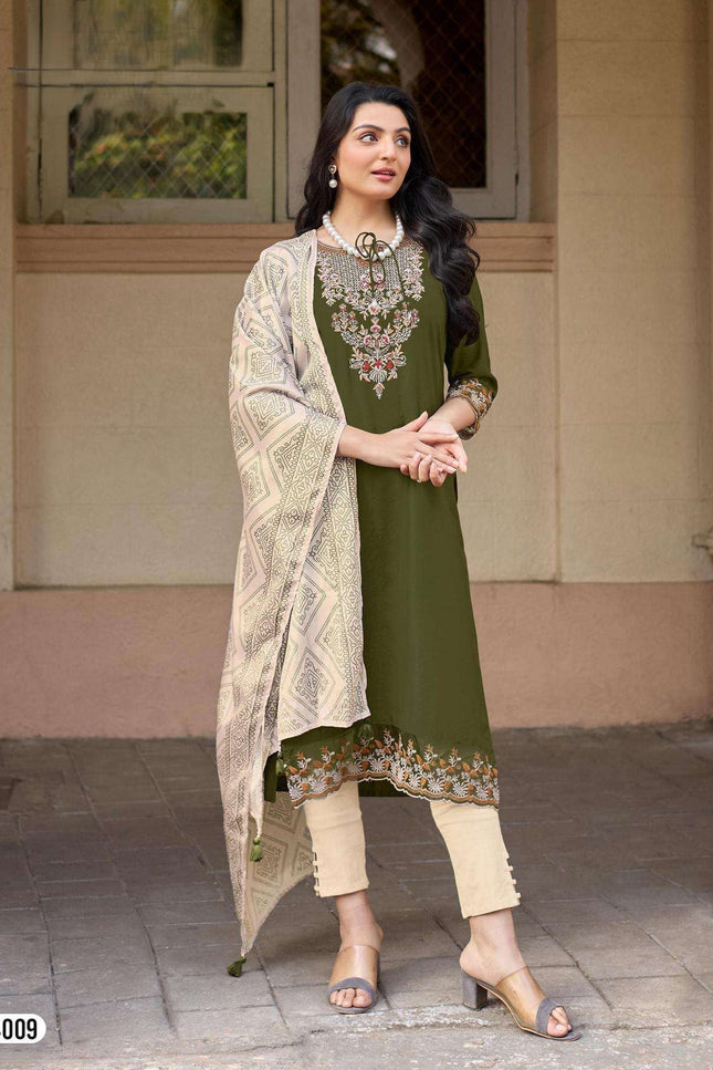 3 - Piece Kurtis Set | Viscose Weaving with Handwork & Thread Work | Bandhani Dupatta - Rosepetals Luxe