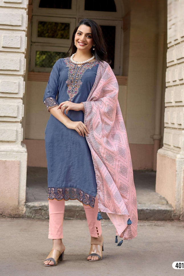 3 - Piece Kurtis Set | Viscose Weaving with Handwork & Thread Work | Bandhani Dupatta - Rosepetals Luxe