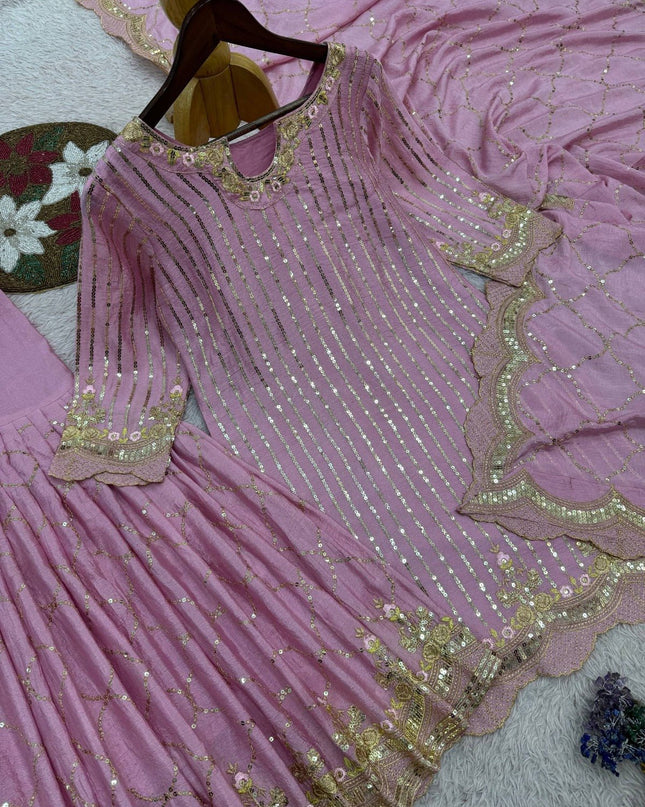 3 Piece Stylish Top, Sharara and Dupatta with Beautiful Embroidery Sequence Work - Rosepetals Luxe