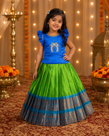 Girls Pure Silk Zari Weaving Lehenga Choli Set with Heavy Handwork Blouse | Kids Festive & Wedding Wear