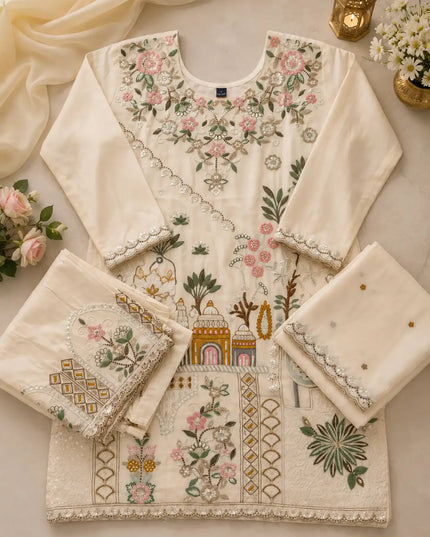 Premium Silk Embroidered Palazzo Suit Set with Handwork and Designer Dupatta
