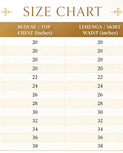 Kids Festive Lichi Silk Zari Weaving Designer Gown for Girls Full Stitched Ethnic Party Wear Dress - SIZE CHART