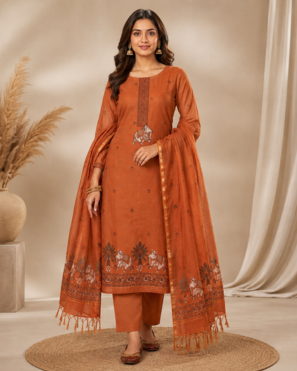 Premium Muga Cotton Jamdani Pichwai Weaving 3 Piece Unstitched Salwar Suit | Dress Material with Dupatta