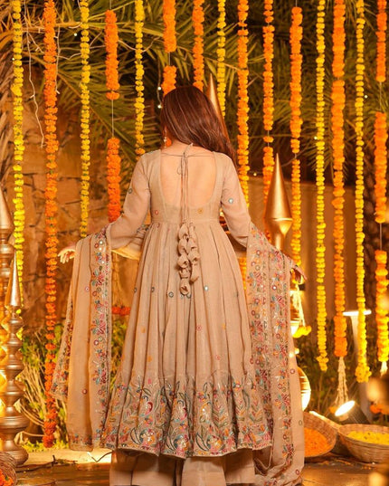 3‑Piece Anarkali Gown Sharara Set |Festive & Celebration - Rosepetals Luxe