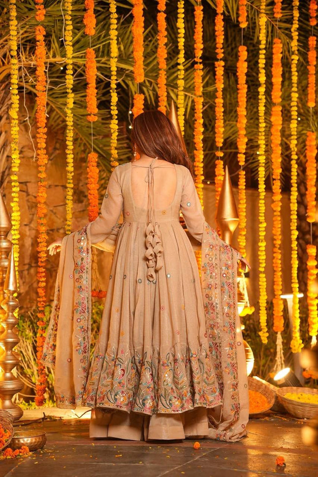 3‑Piece Anarkali Gown Sharara Set |Festive & Celebration - Rosepetals Luxe