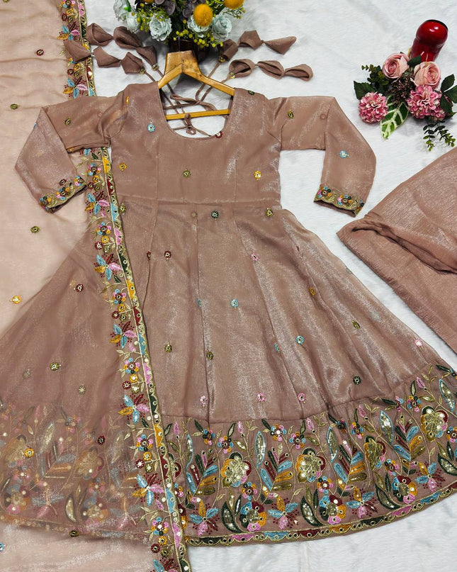 3‑Piece Anarkali Gown Sharara Set |Festive & Celebration - Rosepetals Luxe