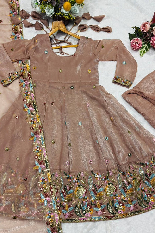 3‑Piece Anarkali Gown Sharara Set |Festive & Celebration - Rosepetals Luxe
