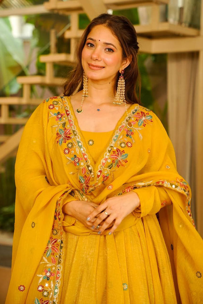 3‑Piece Anarkali Gown Sharara Set |Festive & Celebration - Rosepetals Luxe