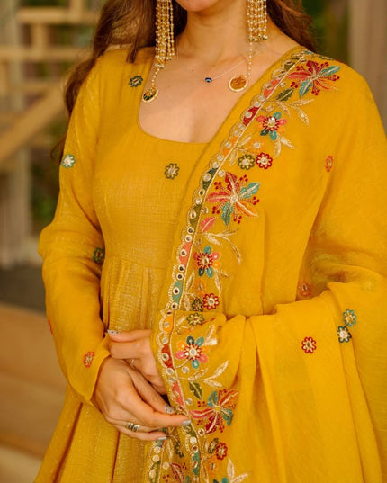 3‑Piece Anarkali Gown Sharara Set |Festive & Celebration - Rosepetals Luxe
