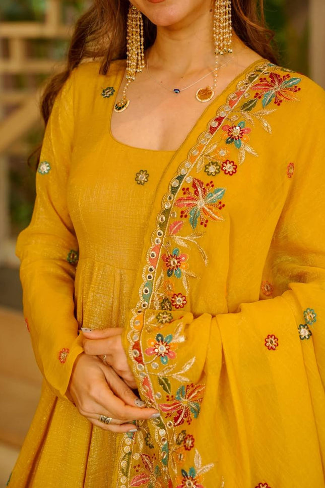 3‑Piece Anarkali Gown Sharara Set |Festive & Celebration - Rosepetals Luxe