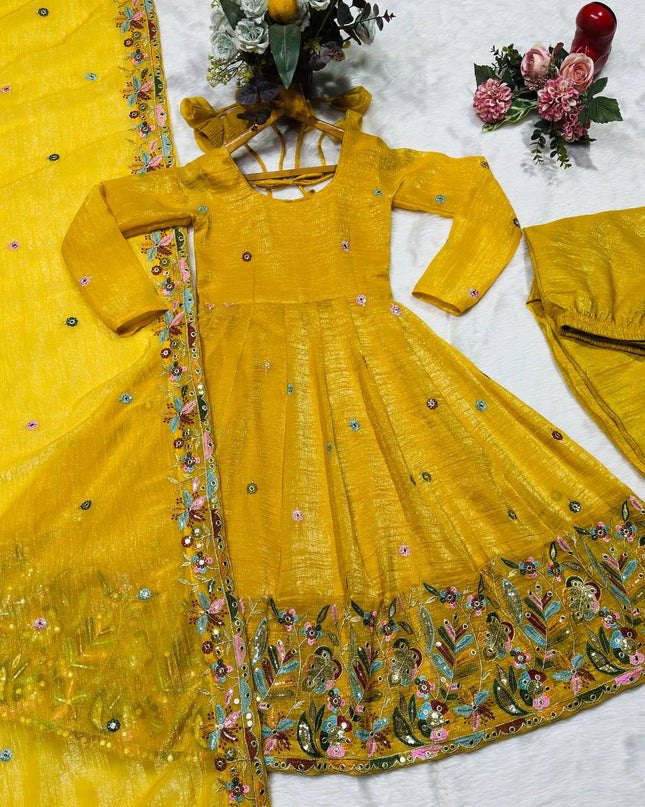 3‑Piece Anarkali Gown Sharara Set |Festive & Celebration - Rosepetals Luxe