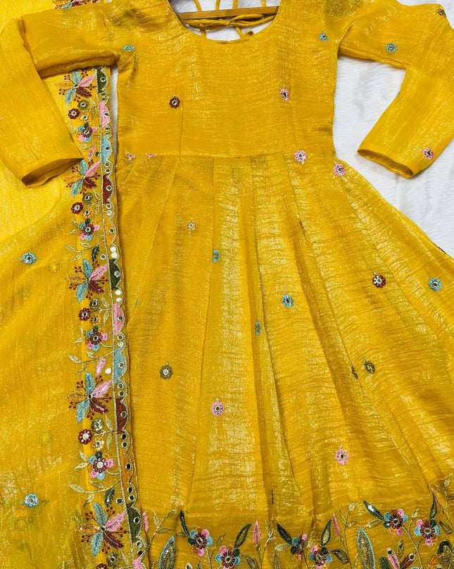 3‑Piece Anarkali Gown Sharara Set |Festive & Celebration - Rosepetals Luxe