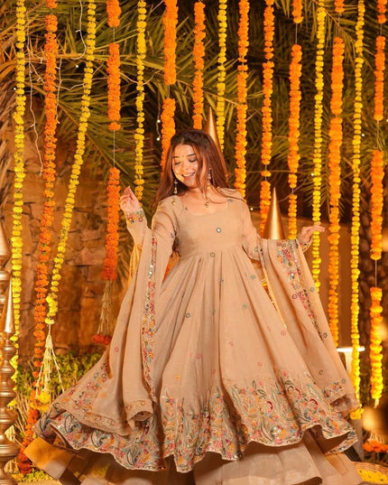 3‑Piece Anarkali Gown Sharara Set |Festive & Celebration - Rosepetals Luxe