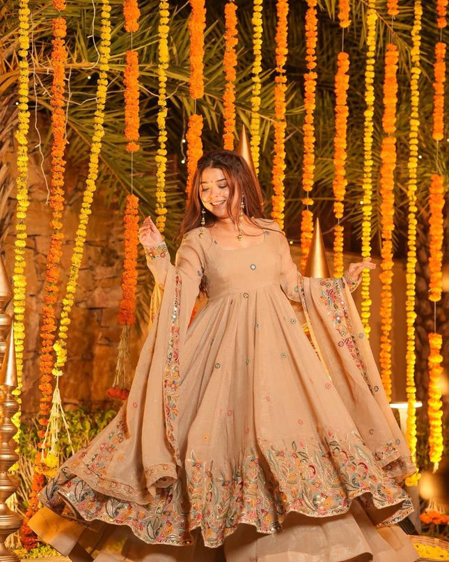 3‑Piece Anarkali Gown Sharara Set |Festive & Celebration - Rosepetals Luxe