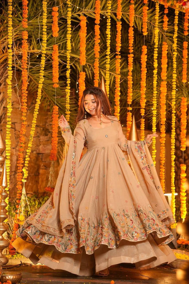 3‑Piece Anarkali Gown Sharara Set |Festive & Celebration - Rosepetals Luxe