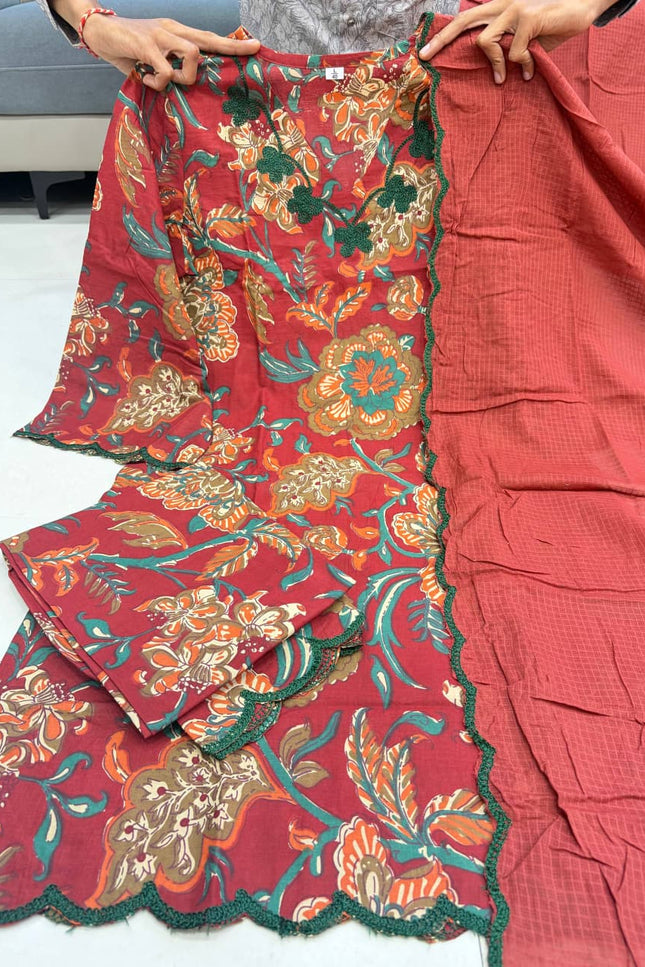 4 - Piece Pure Cotton 60x60 Suit Set with Kotadoria Dupatta - Rosepetals Luxe