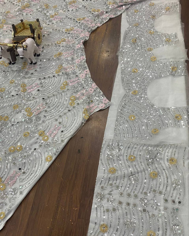 4M Flared Butterfly Net Real Mirror & Sequins Lehenga Choli | Rosepetals Luxe - Rosepetals Luxe