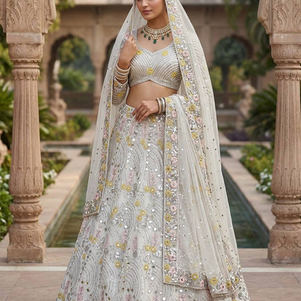 4M Flared Butterfly Net Real Mirror & Sequins Lehenga Choli | Rosepetals Luxe - Rosepetals Luxe