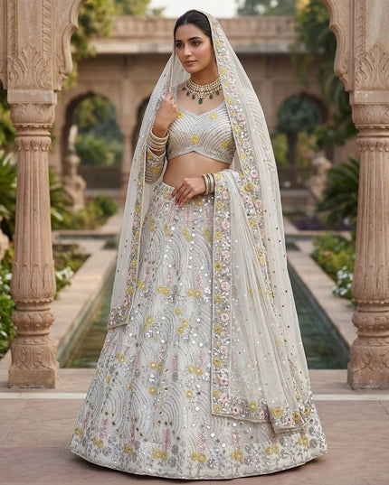 4M Flared Butterfly Net Real Mirror & Sequins Lehenga Choli | Rosepetals Luxe - Rosepetals Luxe