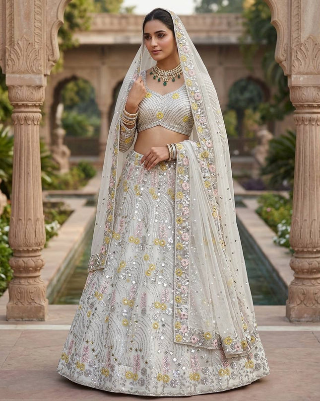 4M Flared Butterfly Net Real Mirror & Sequins Lehenga Choli | Rosepetals Luxe - Rosepetals Luxe