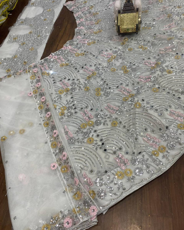4M Flared Butterfly Net Real Mirror & Sequins Lehenga Choli | Rosepetals Luxe - Rosepetals Luxe