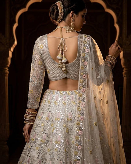 4M Flared Butterfly Net Real Mirror & Sequins Lehenga Choli | Rosepetals Luxe - Rosepetals Luxe