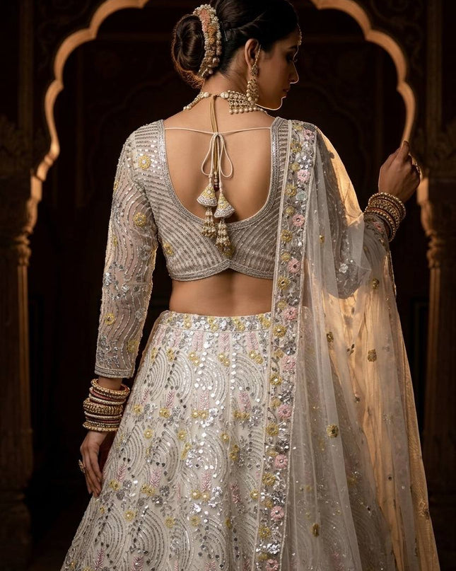 4M Flared Butterfly Net Real Mirror & Sequins Lehenga Choli | Rosepetals Luxe - Rosepetals Luxe