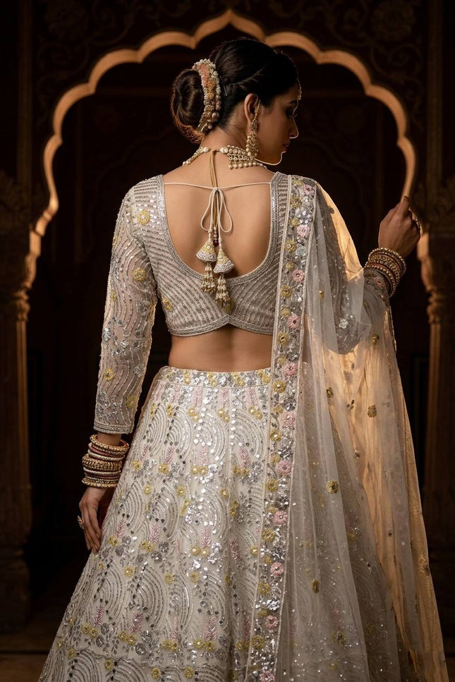 4M Flared Butterfly Net Real Mirror & Sequins Lehenga Choli | Rosepetals Luxe - Rosepetals Luxe
