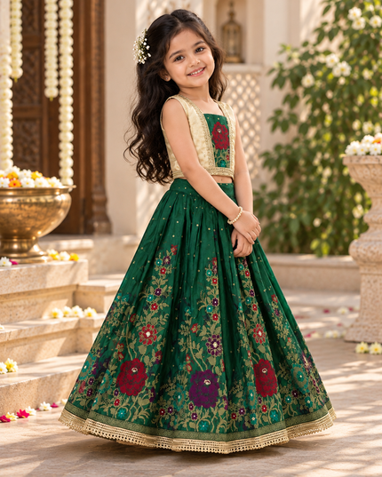 Girls Designer Viscose Dola Silk Embroidered Festive Lehenga Choli with Shimmer Tissue Blouse