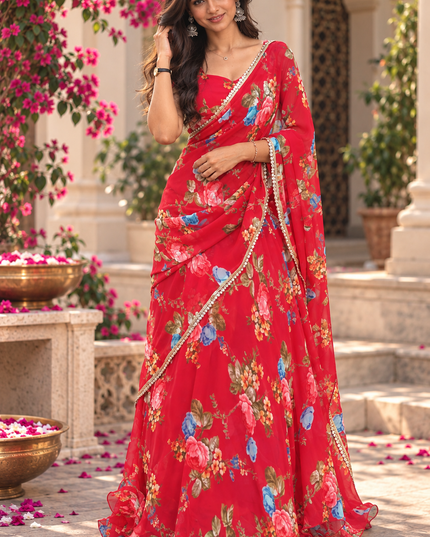 Georgette Digital Print Lehenga Saree with Stitched Blouse and Attached Pallu