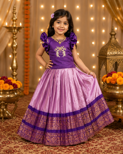 Girls Pure Silk Zari Weaving Lehenga Choli Set with Heavy Handwork Blouse | Kids Festive & Wedding Wear