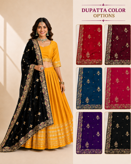 Women’s Roman Silk Gota Lace Work Chaniya Choli with 7 Meter Flair & Vichitra Silk Dupatta | Navratri Garba Wear