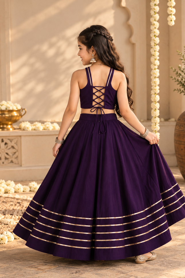 Girls Multicolour Mirror Work Roman Silk Navratri Chaniya Choli