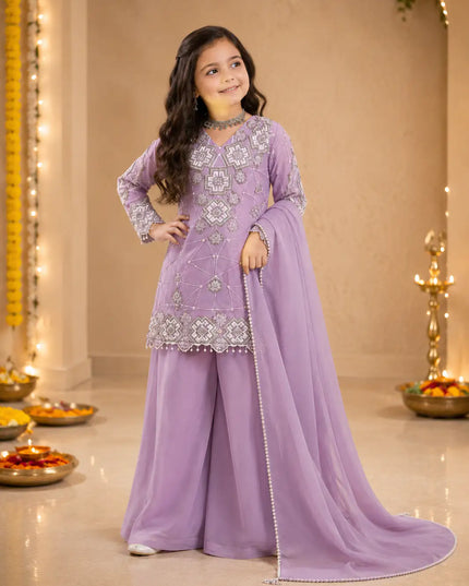 Girls Designer Sequin Embroidery Party Wear Top Palazzo and Dupatta Set