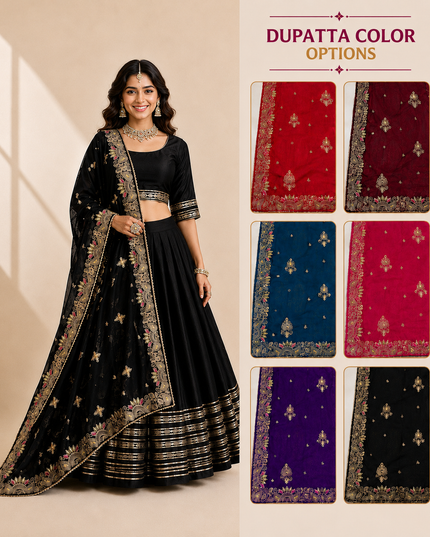 Women’s Roman Silk Gota Lace Work Chaniya Choli with 7 Meter Flair & Vichitra Silk Dupatta | Navratri Garba Wear