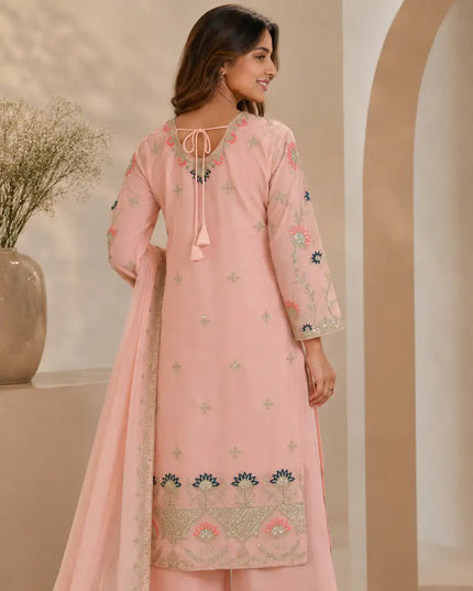 Georgette Embroidered Palazzo Suit Set with Cording Sequence Work and Dupatta