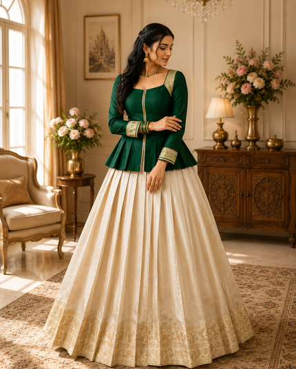 Kanchipuram Zari Lehenga Set | Natural Satin Silk Top | Onam & South Indian Festive Wear